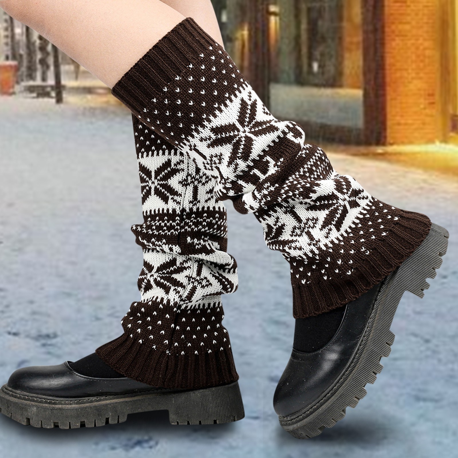 Infant Leg Warmers Christmas Christmas Socks Foot Pile Snowflake Knitted Warmer Stack Socks Thicken Gray Toddler Leg Warmers